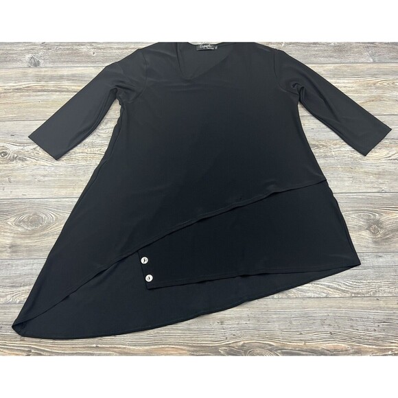 Sympli Top Women 10 Black Asymmetric Flowy Fluid Jersey Travel Lagenlook Canada - Picture 1 of 12